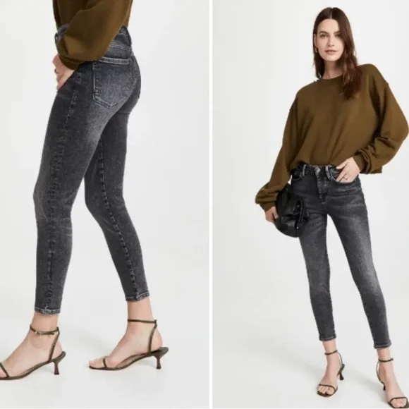 NWT Frame Le One Skinny Crop Jeans In Hughes Black Mid Rise Size 2 (29-34) - Picture 2 of 16